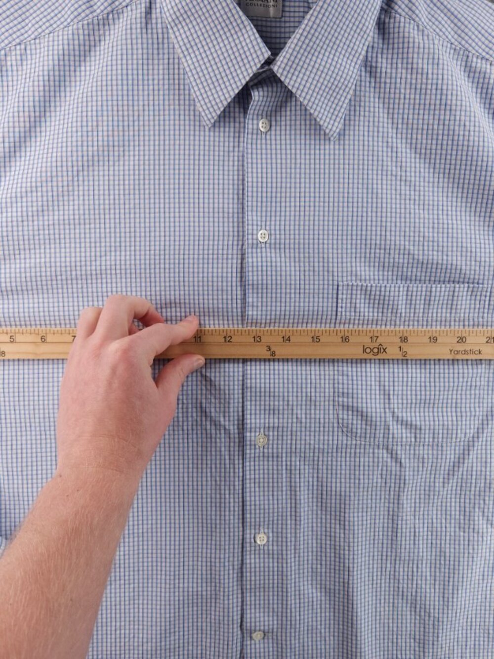 Armani Collezioni Check 18 Cotton Blue Mens Pocket Button Up Elegant Long Sleeve - Picture 13 of 16